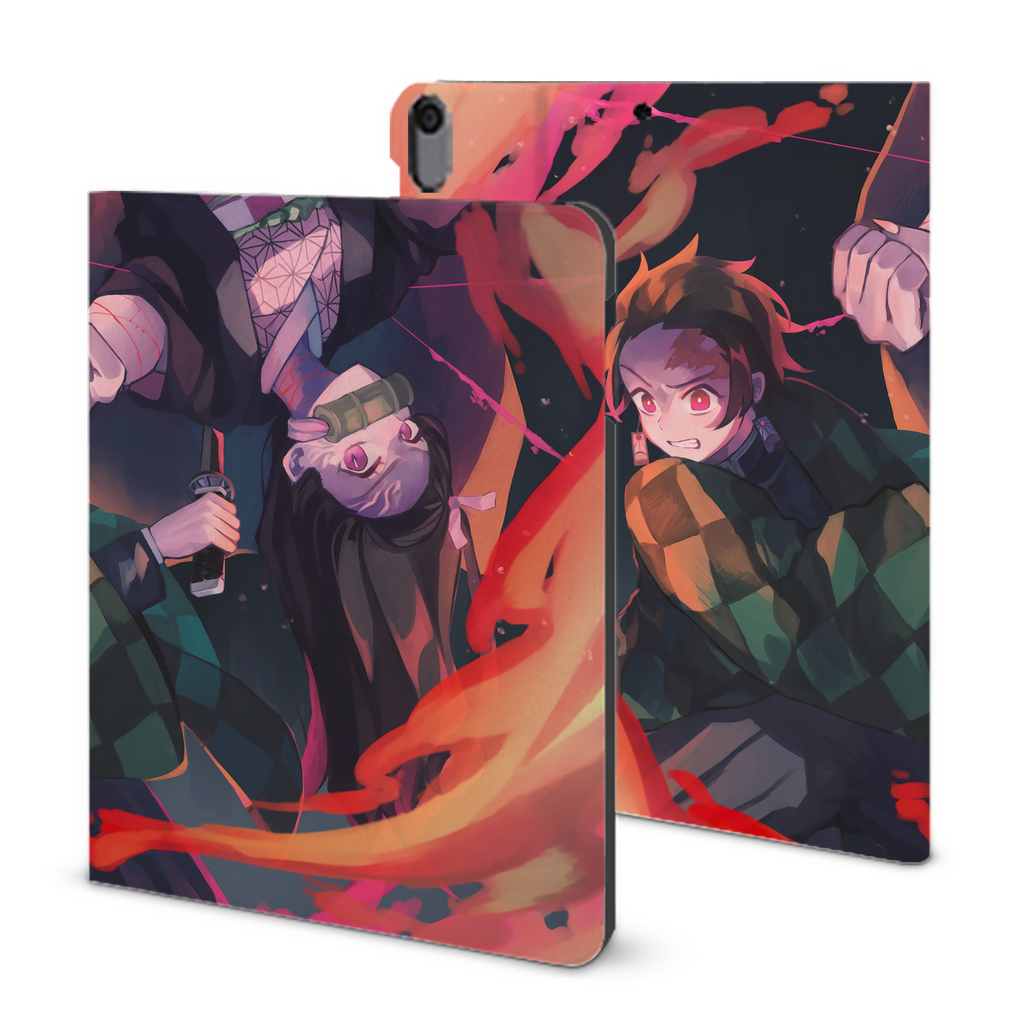 （画像用） 鬼滅の刃（きめつのやいば）竈門 炭治郎／かまど たんじろう Kamado Tanjirou IPad ケース ブック型 PUレザー TPU 耐衝撃 軽量 薄型 ペン収納なし 全面保護 IPad 各モデル対応